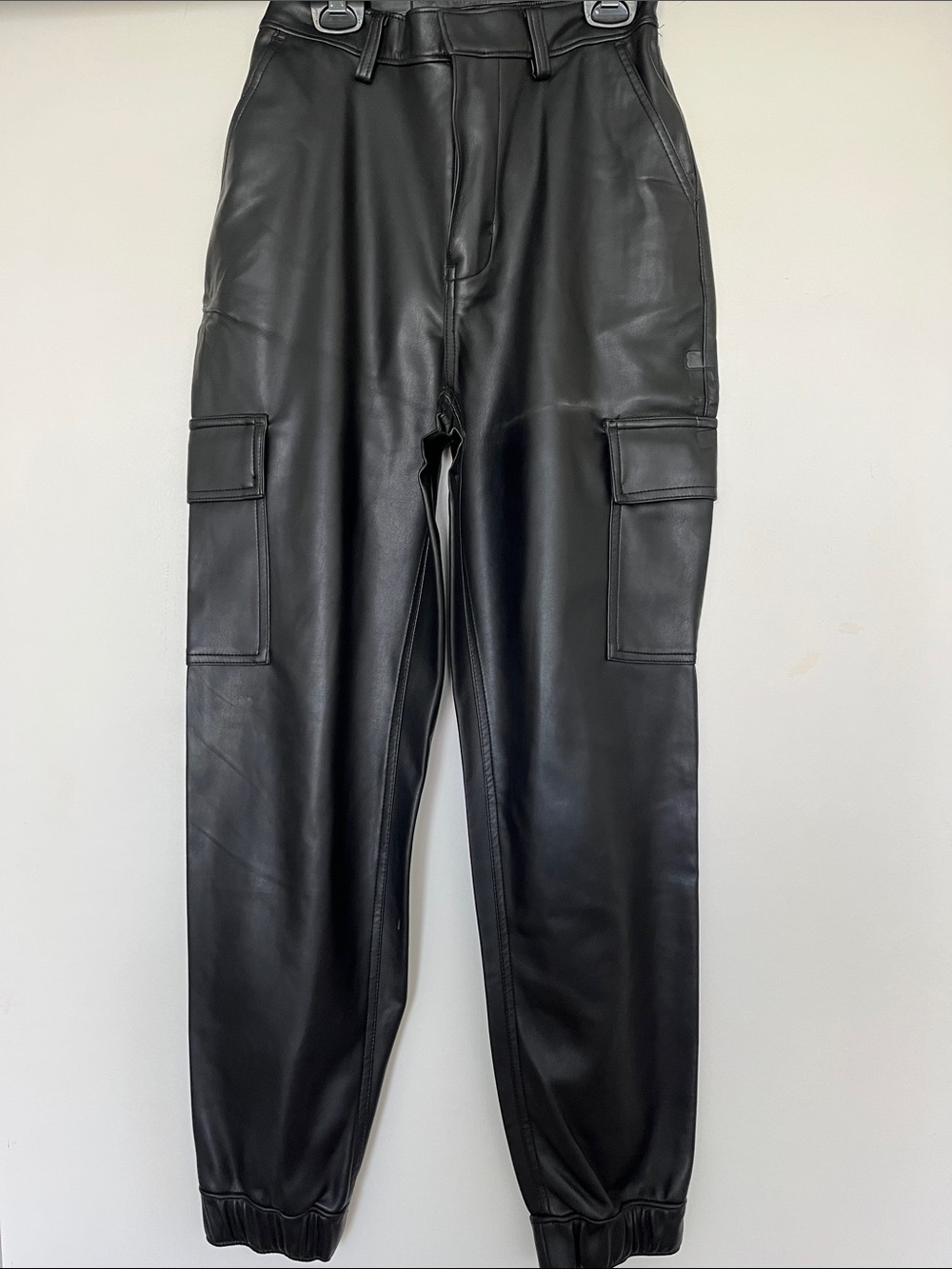 Women’s Black Faux Leather Cargo Jogger Pants